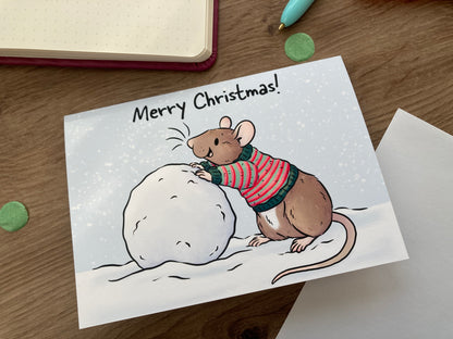 Snow Ball Rat Christmas Card | Blank A6 Greeting Card | Rat Gift