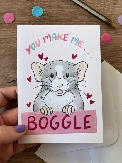 You Make Me Boggle | Cute Fancy Rat Greeting Card | Pet Rat Valentine