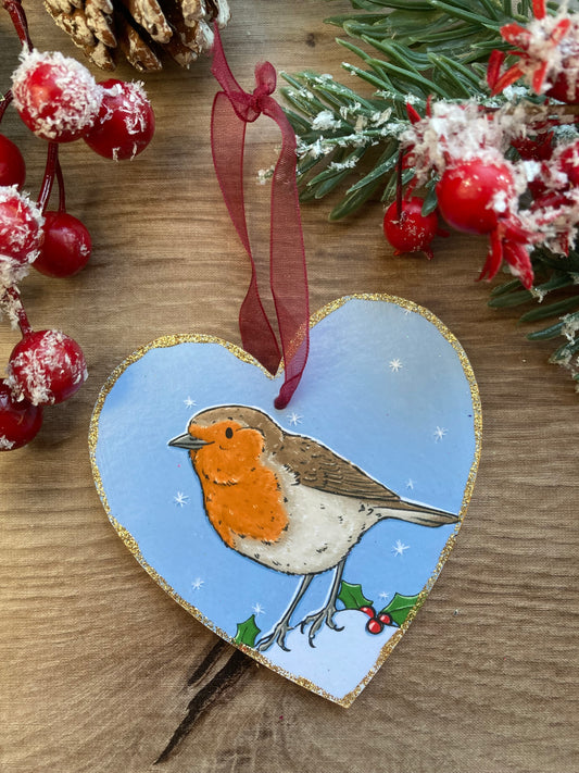 Robin Christmas Tree Decoration - Cute Robin Heart Hanging Tree Ornament - Festive Robin Bird Tree Ornament