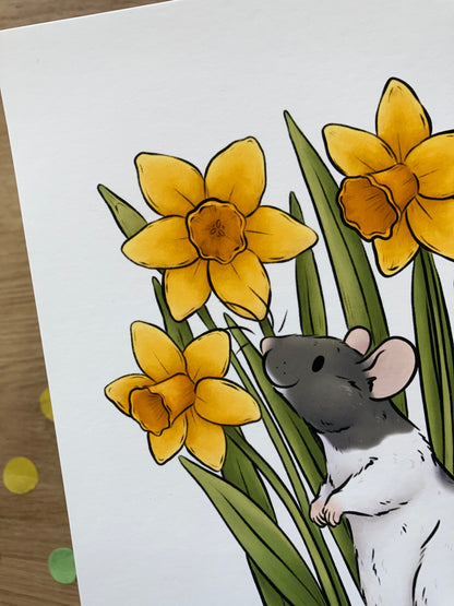 Daffodil Rat Art Print | Flower Rat Wall Art