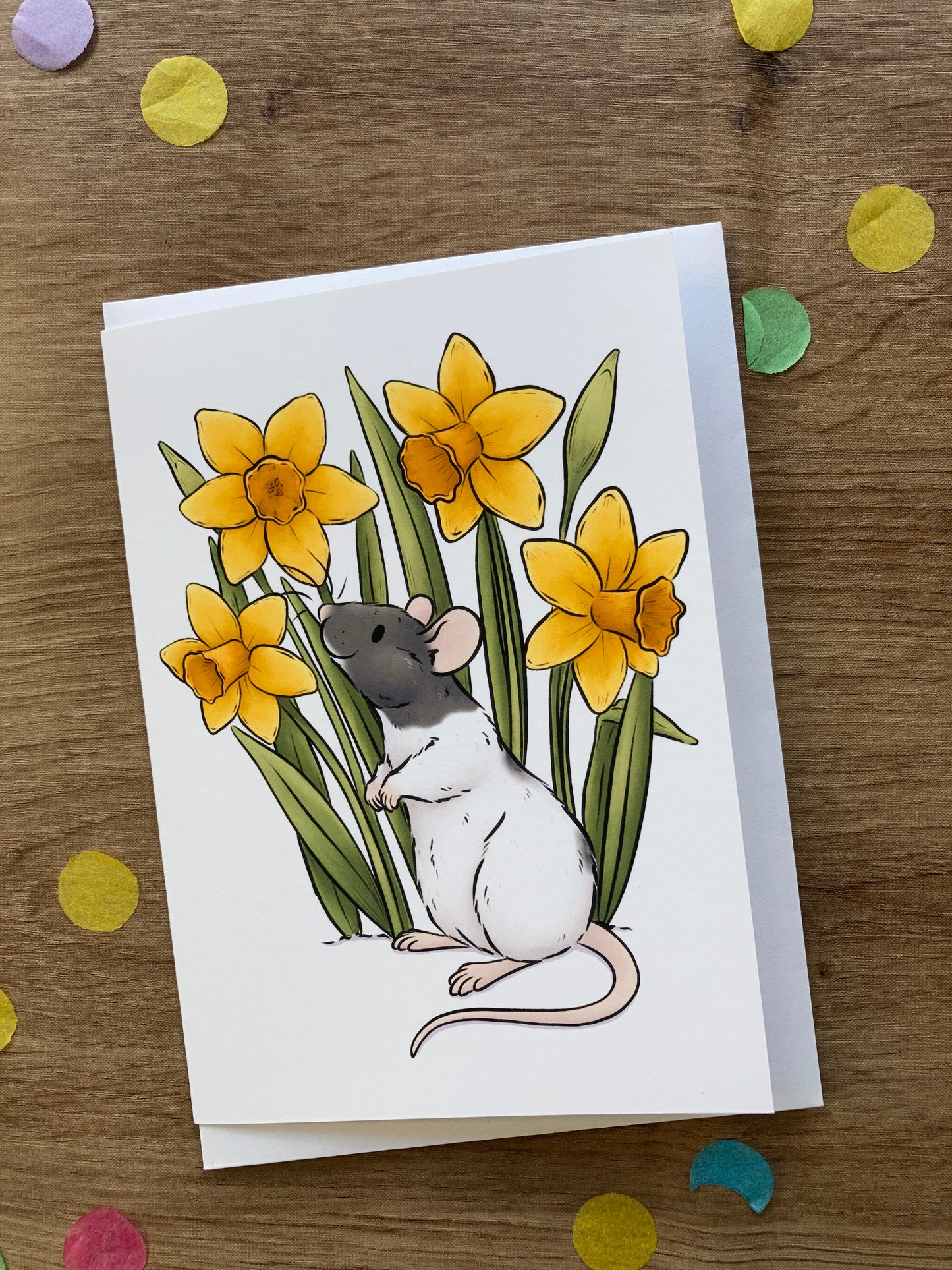 Daffodil Rat Greeting Card | Flower Rat A6 Greeting Card