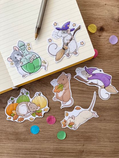 October Rat Stickers | Set Of 6 Pet Rat Stickers Halloween Rat Gift