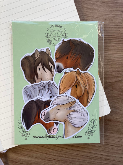 Pony Stickers | Pack Of 6 Glossy Pony Stickers | Cute Pony Faces Stickers