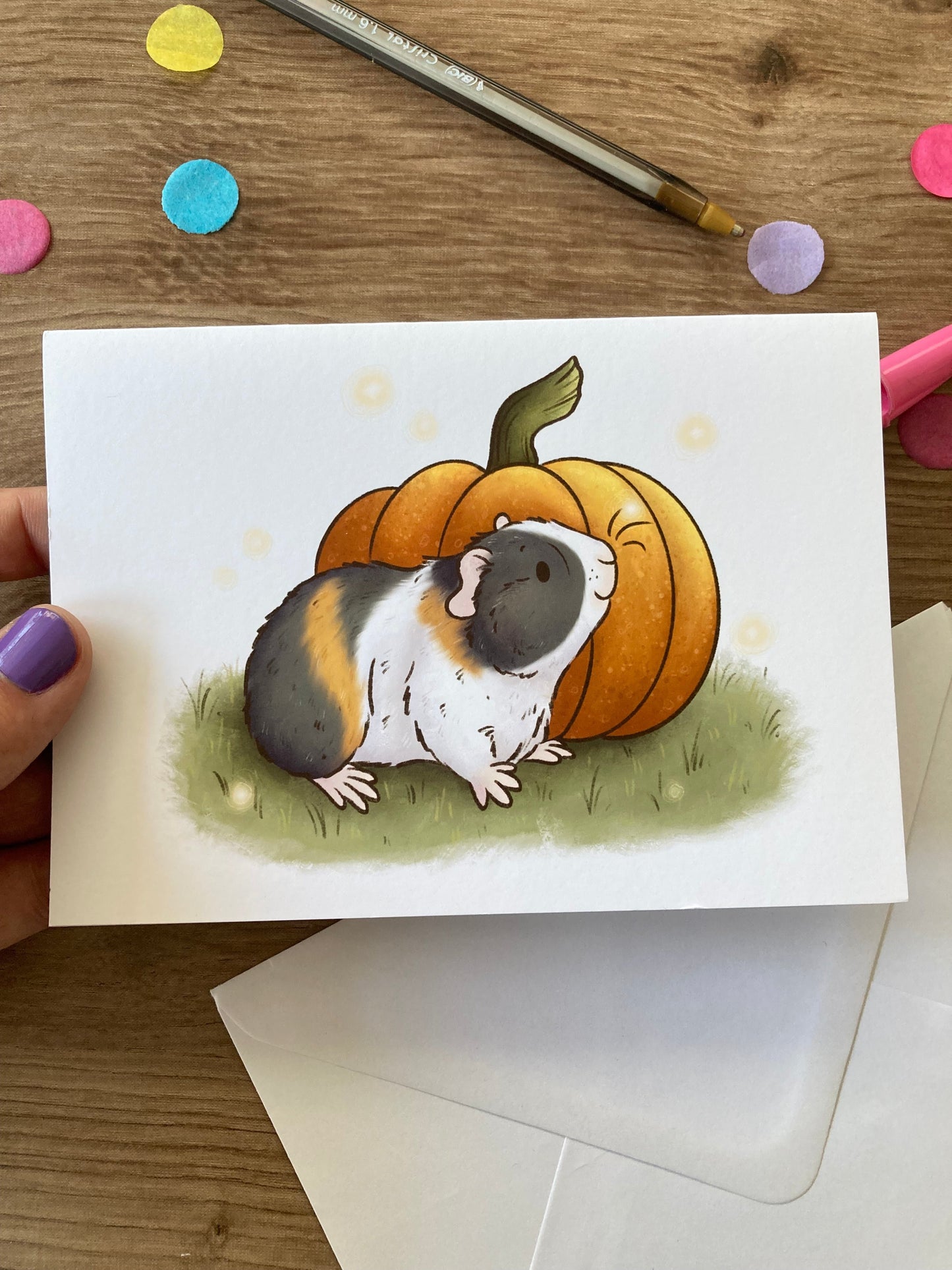 Pumpkin Guinea Pig | Cute Autumn guinea Pig Greeting Card | Guinea Pig Gift