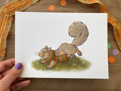 Autumn Spirit | Cute Squirrel Art Print | Autumn Animal Artwork