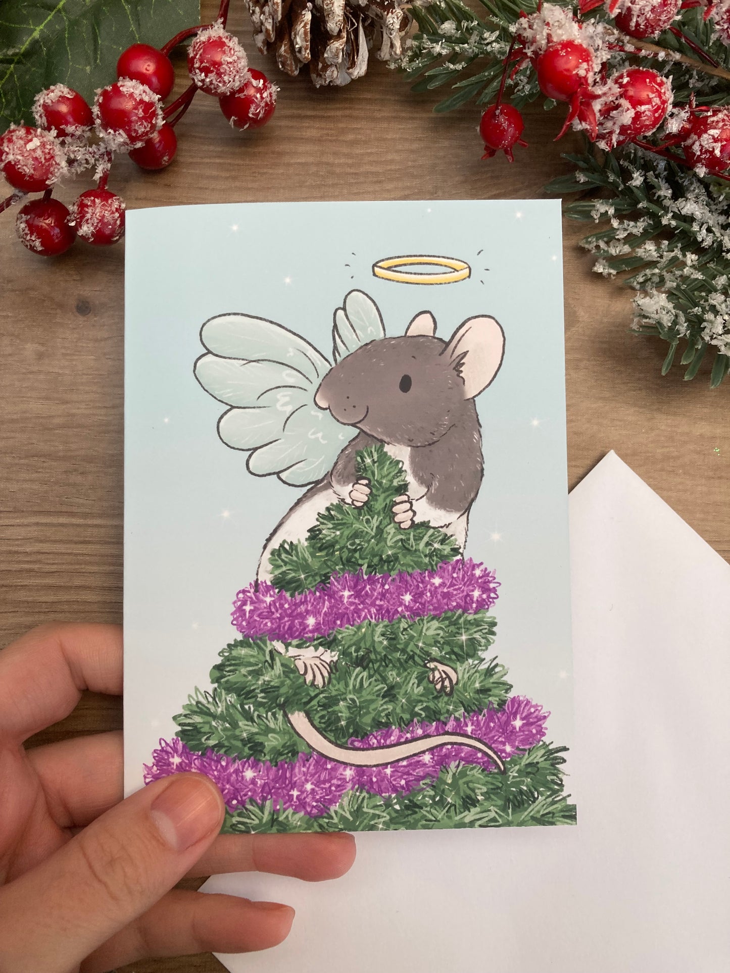 Angel Rat A6 Christmas Card - Blank Hooded Rat Christmas Card - Fancy Rat Greeting Card