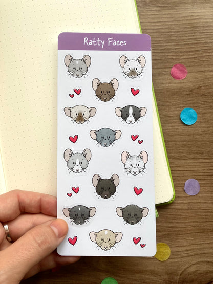 Ratty Faces Glossy Sticker Sheets | Pack Of 2 | Rat Stationery Gift