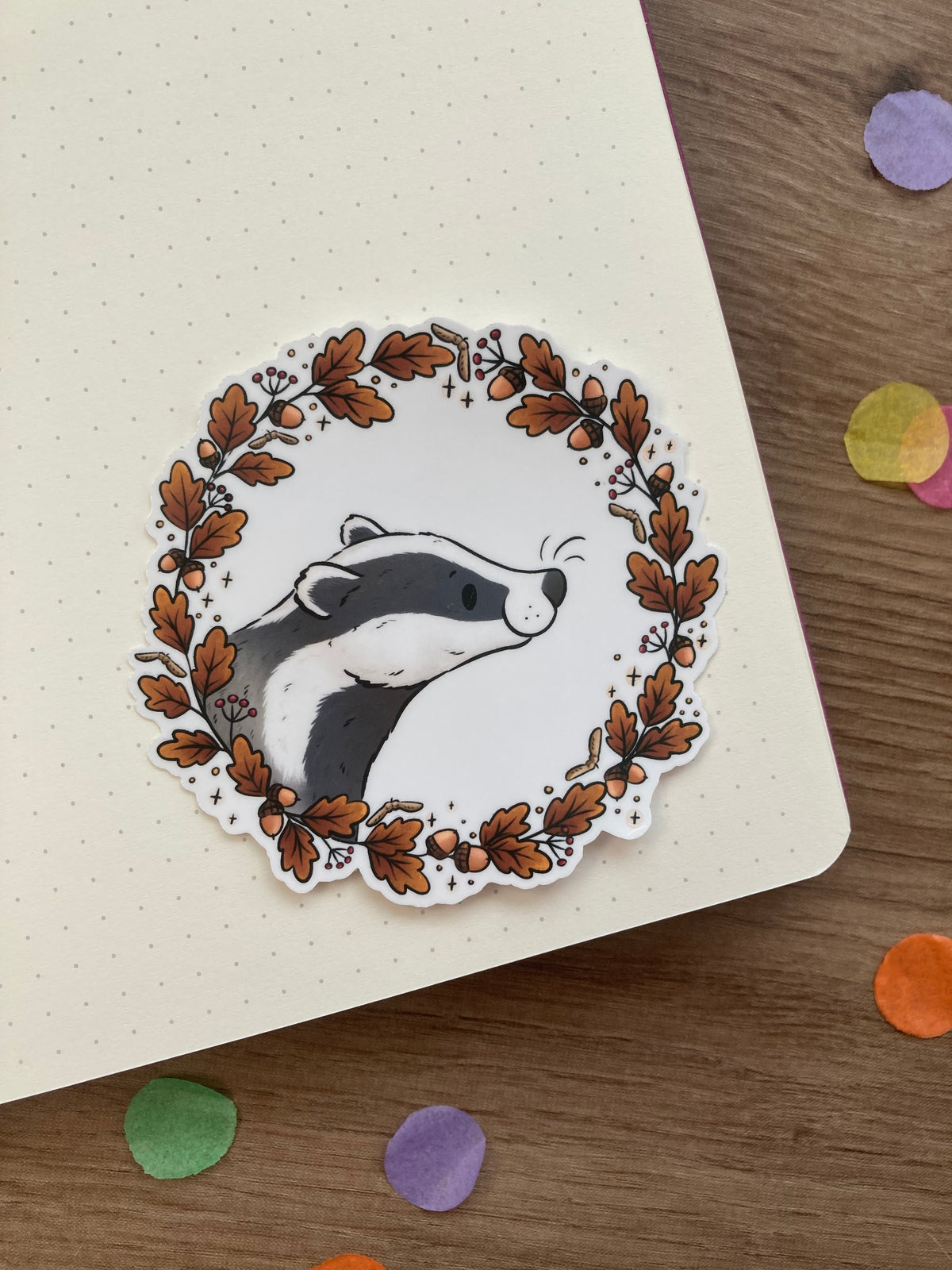 Autumn Badger Vinyl Sticker | Wildlife Art | Badger Gift