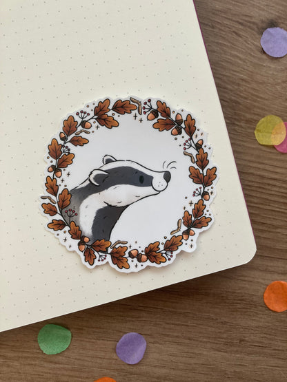 Autumn Badger Vinyl Sticker | Wildlife Art | Badger Gift