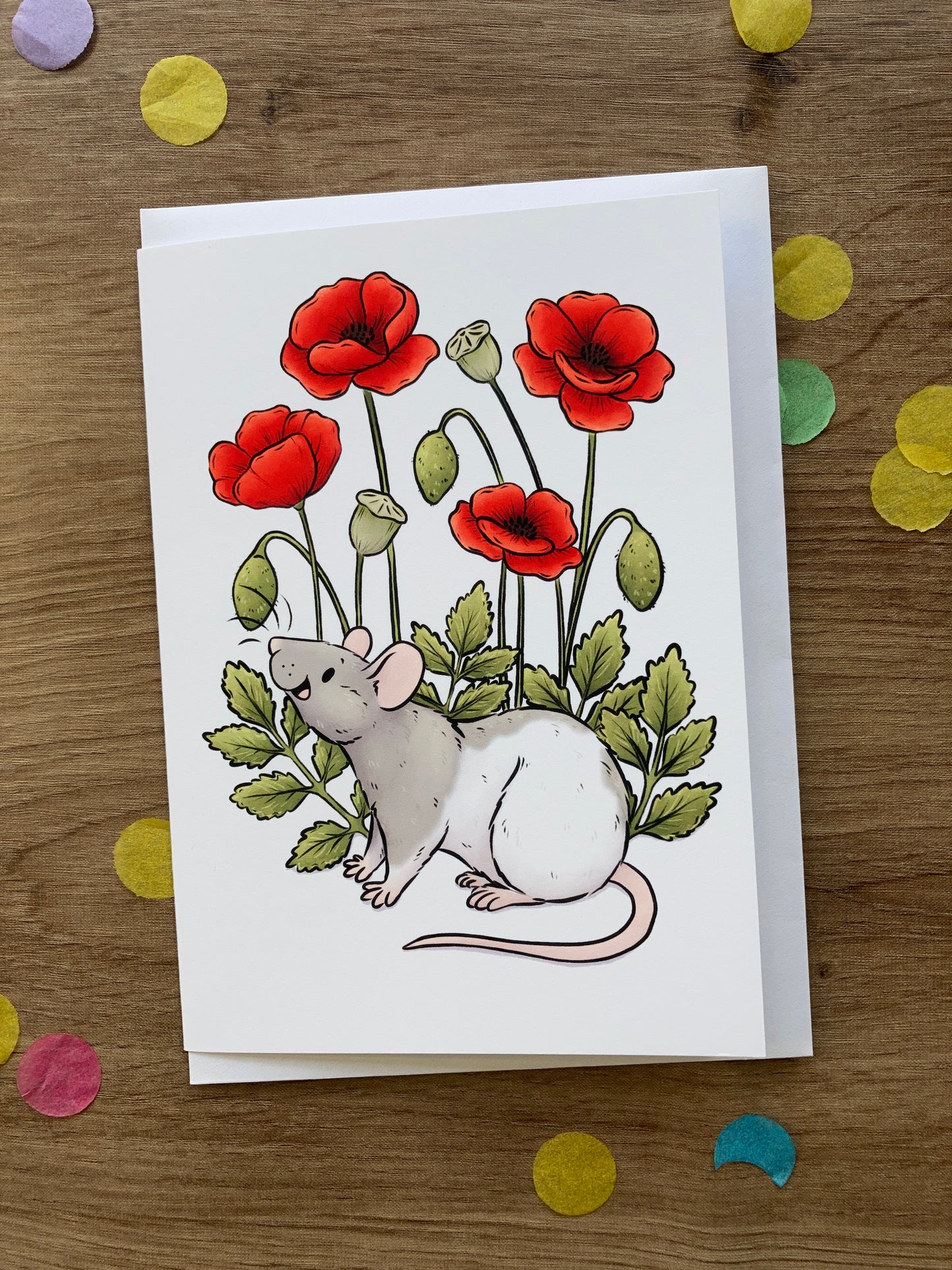 Poppy Rat Greeting Card | Flower Rat A6 Greeting Card