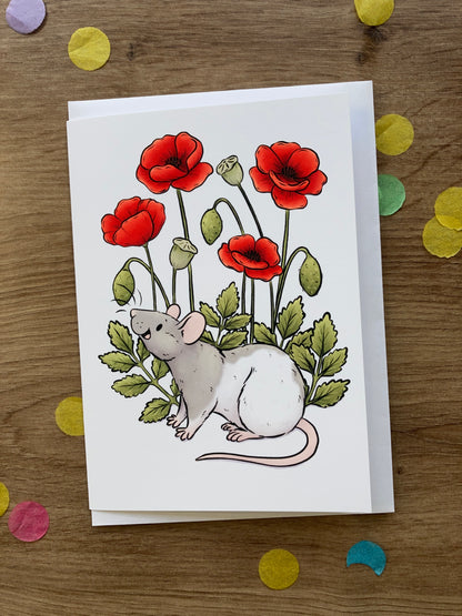 Poppy Rat Greeting Card | Flower Rat A6 Greeting Card