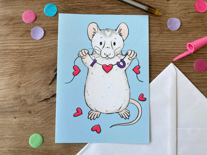 I Love You Rat | Cute Rat Love Greeting Card | Fancy Rat Gift
