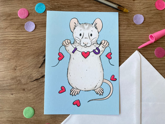 I Love You Rat | Cute Rat Love Greeting Card | Fancy Rat Gift