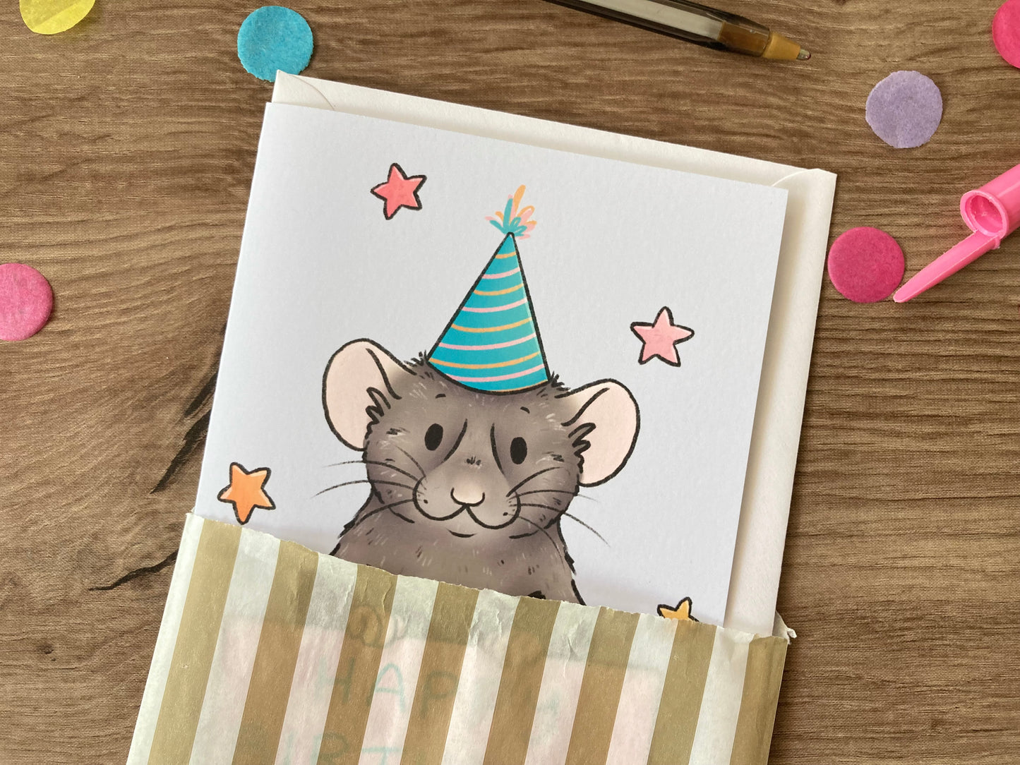 Party Rat | Cute Rat Birthday Card | Rat Birthday Gift