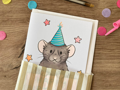 Party Rat | Cute Rat Birthday Card | Rat Birthday Gift