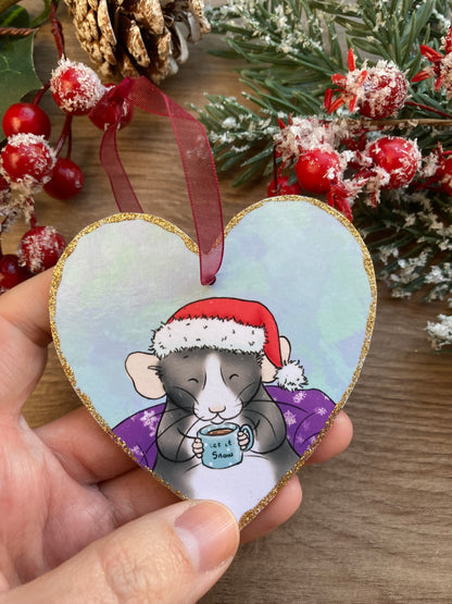 Let It Snow Rat Christmas Tree Decoration - Cute Rat Heart Hanging Christmas Tree Ornament - Fun Pet Rat Gift