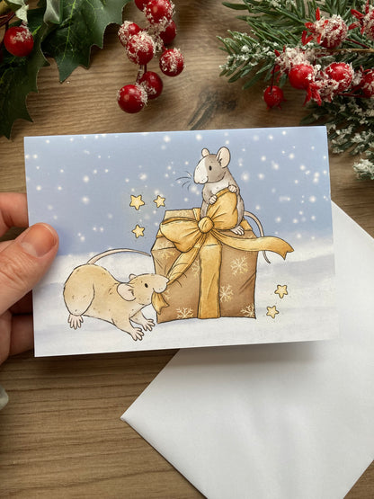 Christmas Wrapping Rats | A6 Christmas Greeting Card