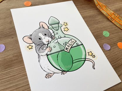 Sparky The Potions Rat | Cute Rat Art Print | Magical Rat Artwork