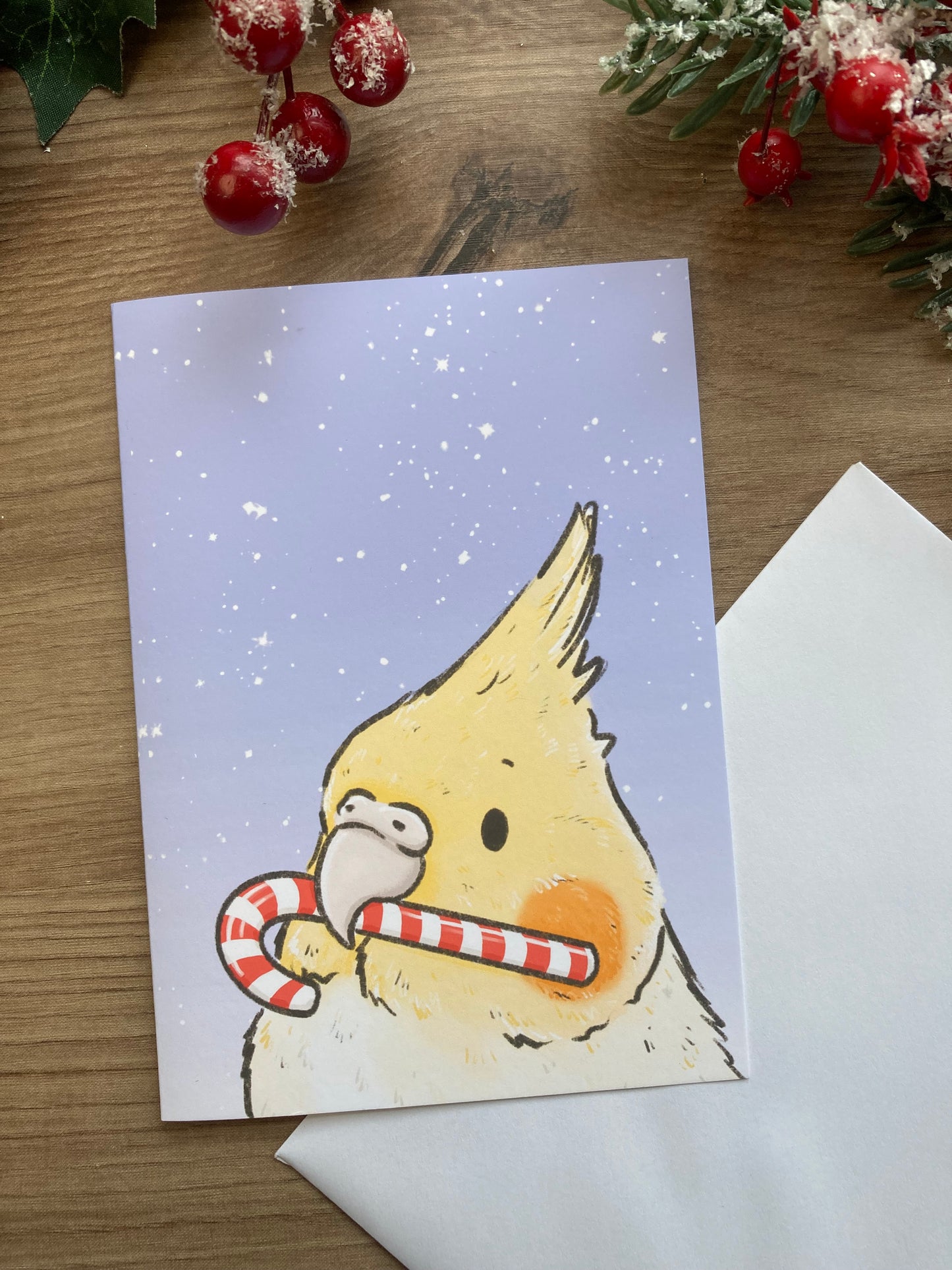 Cockatiel Candy Cane Destroyer A6 Christmas Card - Cockatiel Blank Greeting Card - Tiel Christmas Greeting Card Gift
