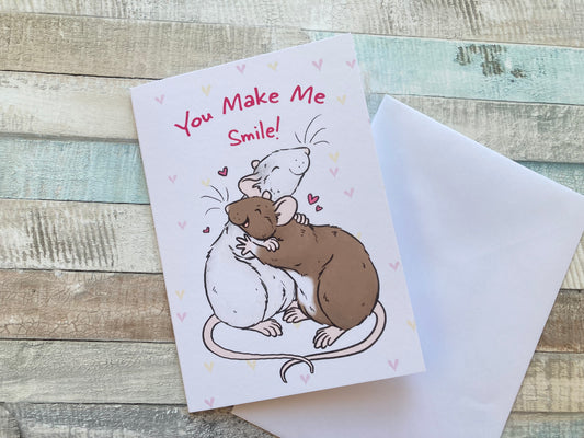 You Make Me Smile | Cute Rat Valentines Day Card