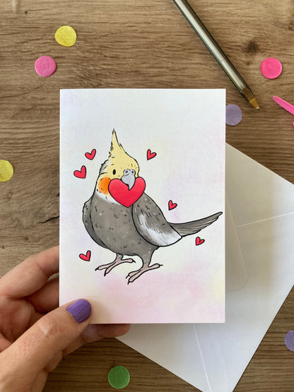 You Stole My Heart | Cockatiel Blank Greeting Card | Cockatiel Valentines Card