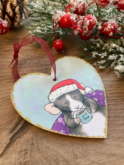 Let It Snow Rat Christmas Tree Decoration - Cute Rat Heart Hanging Christmas Tree Ornament - Fun Pet Rat Gift