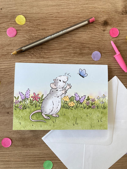 Spring Ratty | Cute Spring Rat Blank Greeting Card | Fancy Rat Gift