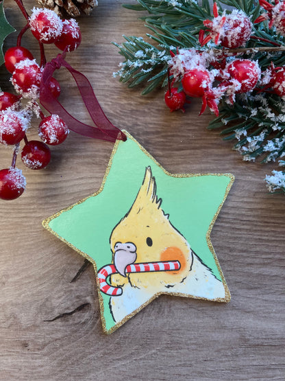 Christmas Cockatiel Star Tree Decoration - Cute Bird Hanging Star Christmas Tree Ornament - Cockatiel Gift