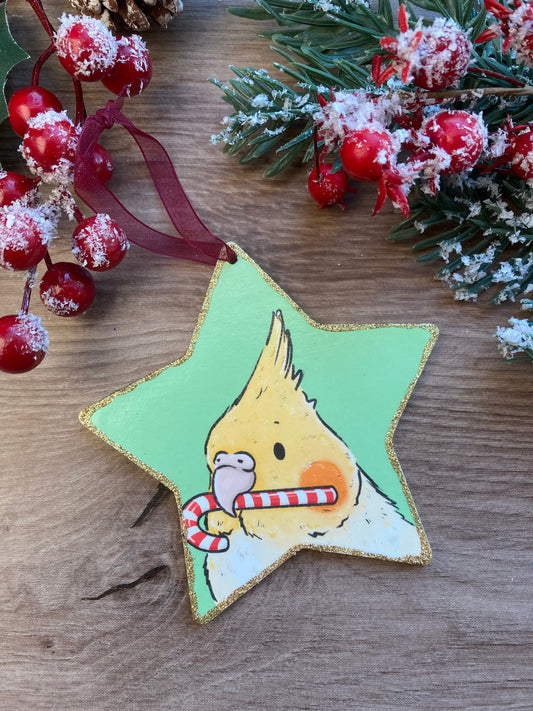 Christmas Cockatiel Star Tree Decoration - Cute Bird Hanging Star Christmas Tree Ornament - Cockatiel Gift