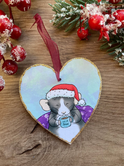 Let It Snow Rat Christmas Tree Decoration - Cute Rat Heart Hanging Christmas Tree Ornament - Fun Pet Rat Gift