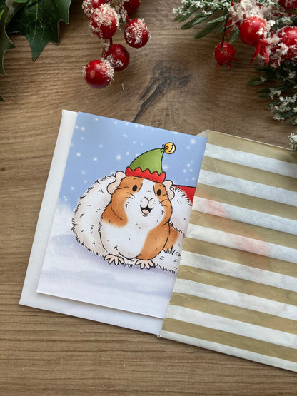 Santa's Little Helper | A6 Guinea Pig Christmas Card