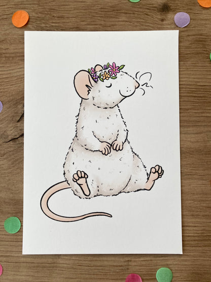 Spring Joy | Cute Rat Art Print | Roan Rat Artwork