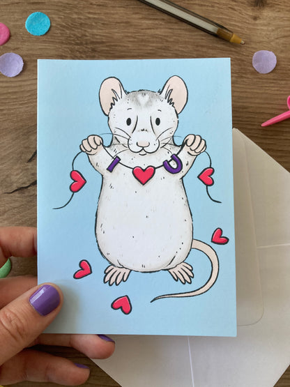 I Love You Rat | Cute Rat Love Greeting Card | Fancy Rat Gift