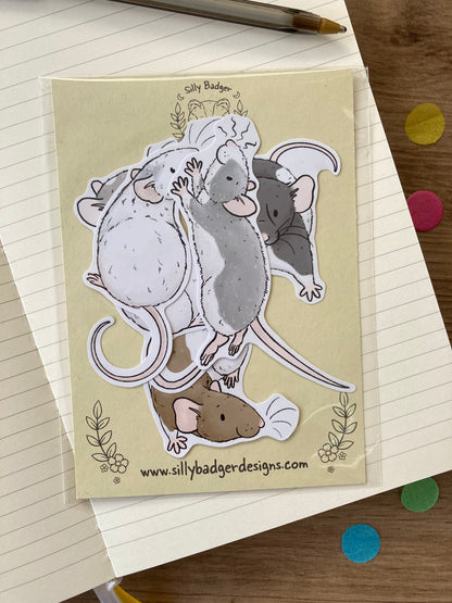 Ratty Mischief Sticker Pack | Set of 5 Rat Stickers | Fancy Rat Gift