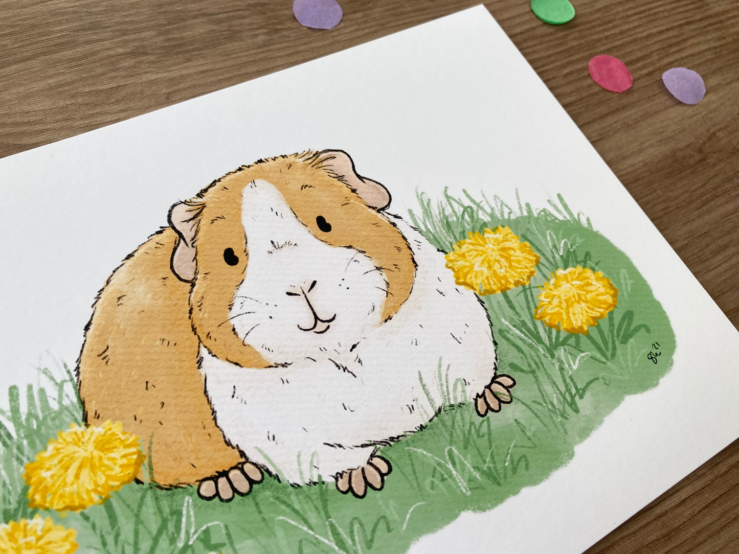 Dandelion Guinea Pig | Spring Guinea Pig Art Print | Guinea Pig Artwork