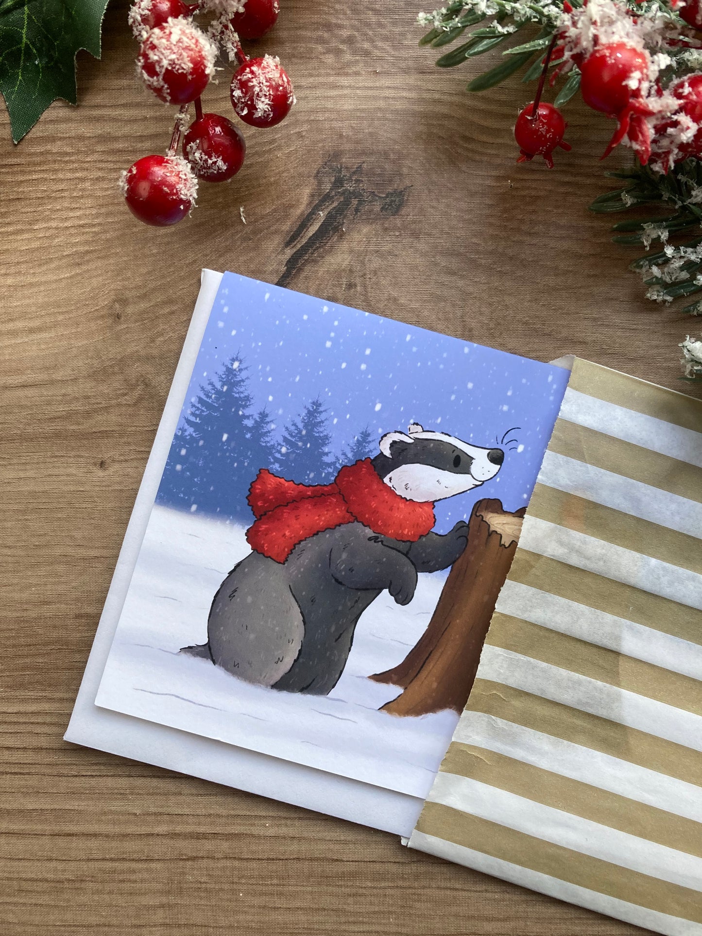 Winter friends | Cute Badger And Robin Christmas Card