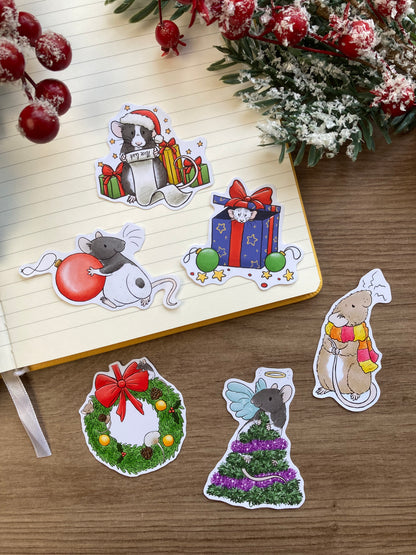 Christmas Rat Stickers | Pack Of 6 Pet Rat Stickers | Fun Rat Christmas Gift