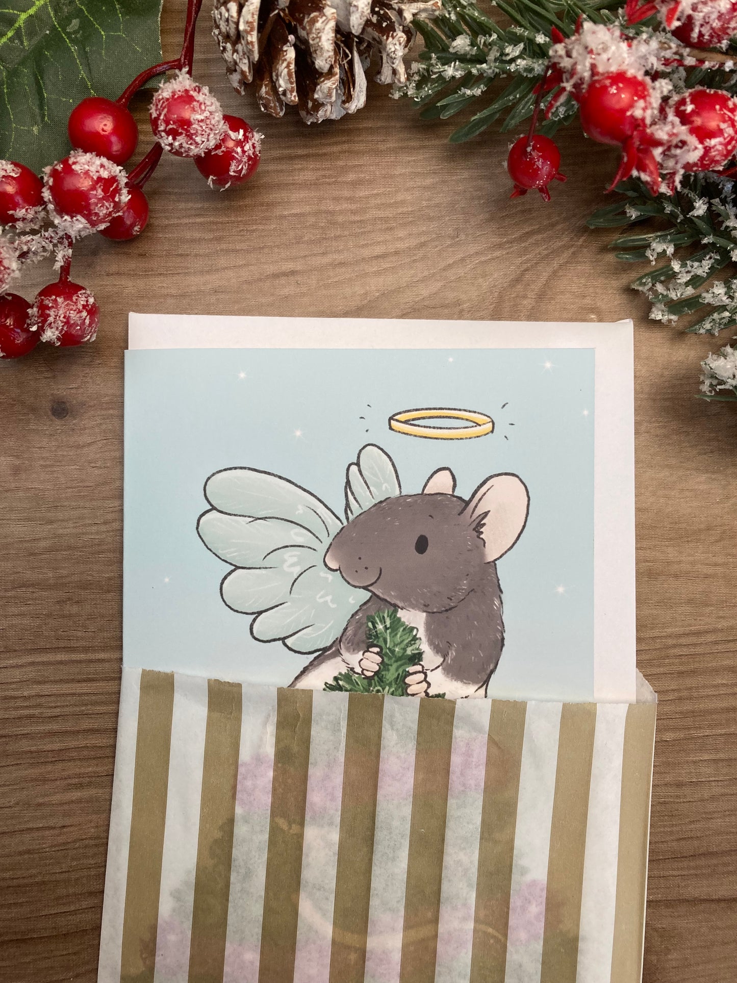 Angel Rat A6 Christmas Card - Blank Hooded Rat Christmas Card - Fancy Rat Greeting Card