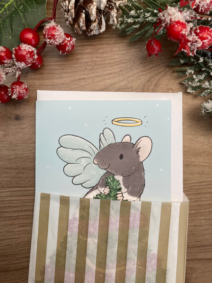 Angel Rat A6 Christmas Card - Blank Hooded Rat Christmas Card - Fancy Rat Greeting Card