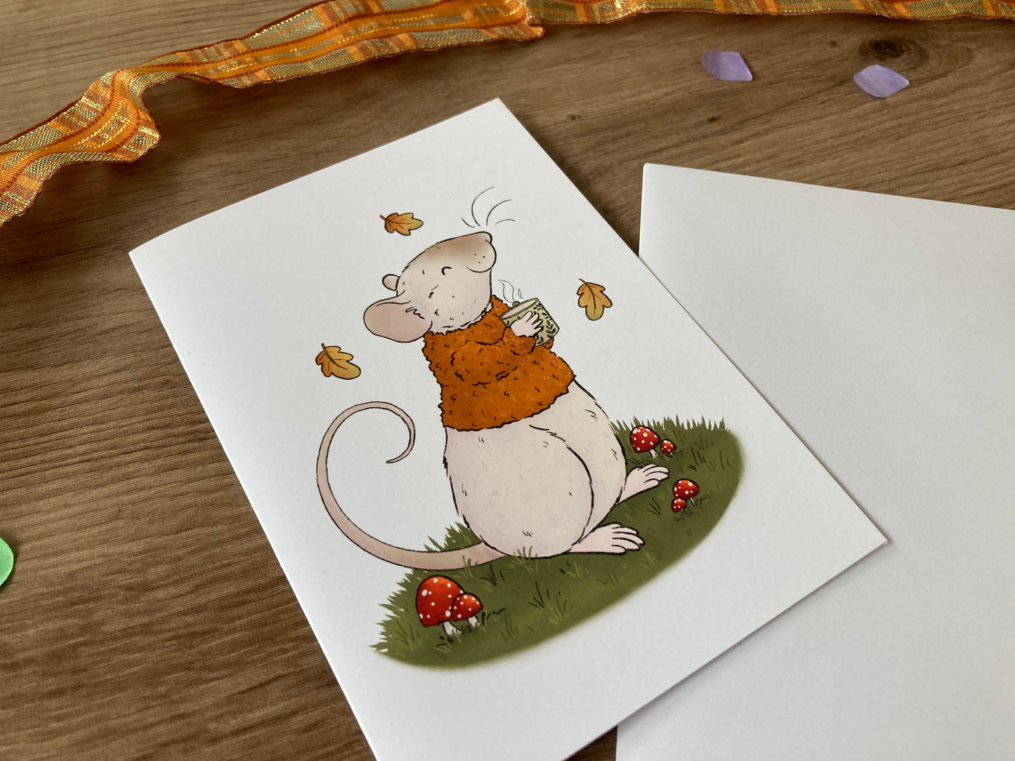 Cosy Autumn | Cute Pet Rat Greeting Card | Autumn Blank Greeting Card