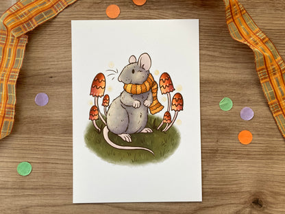 Enchanted Adventure | Cute Rat Art Print | Autumn Animal Artwork