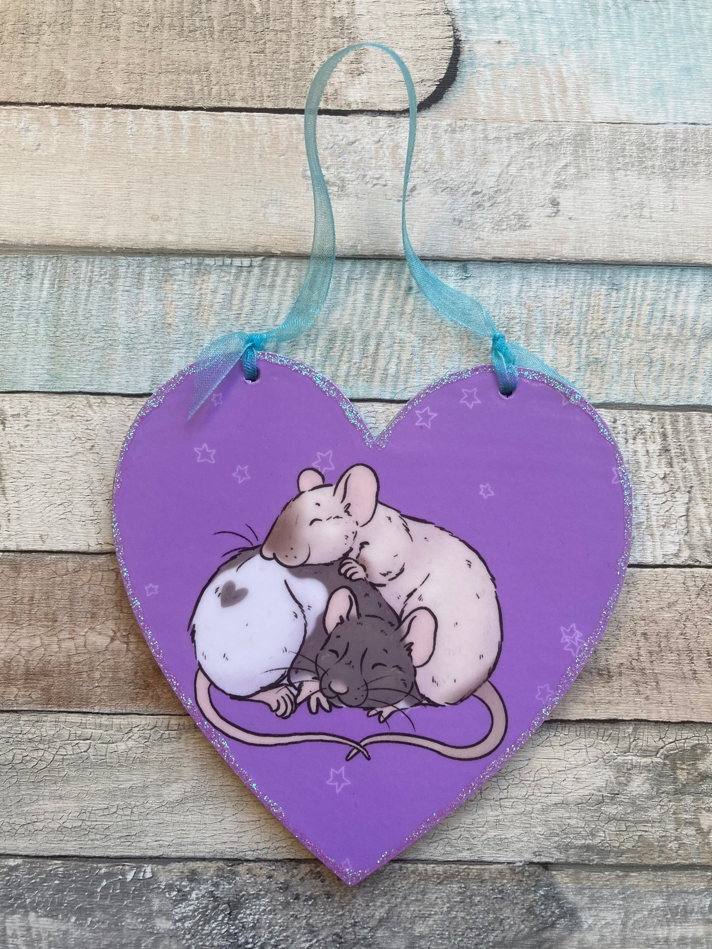 Ratty Snuggles | Cute Rat Hanging Heart Decoration | Rat Valentines Day Gift