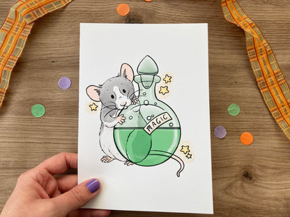 Sparky The Potions Rat | Cute Rat Art Print | Magical Rat Artwork