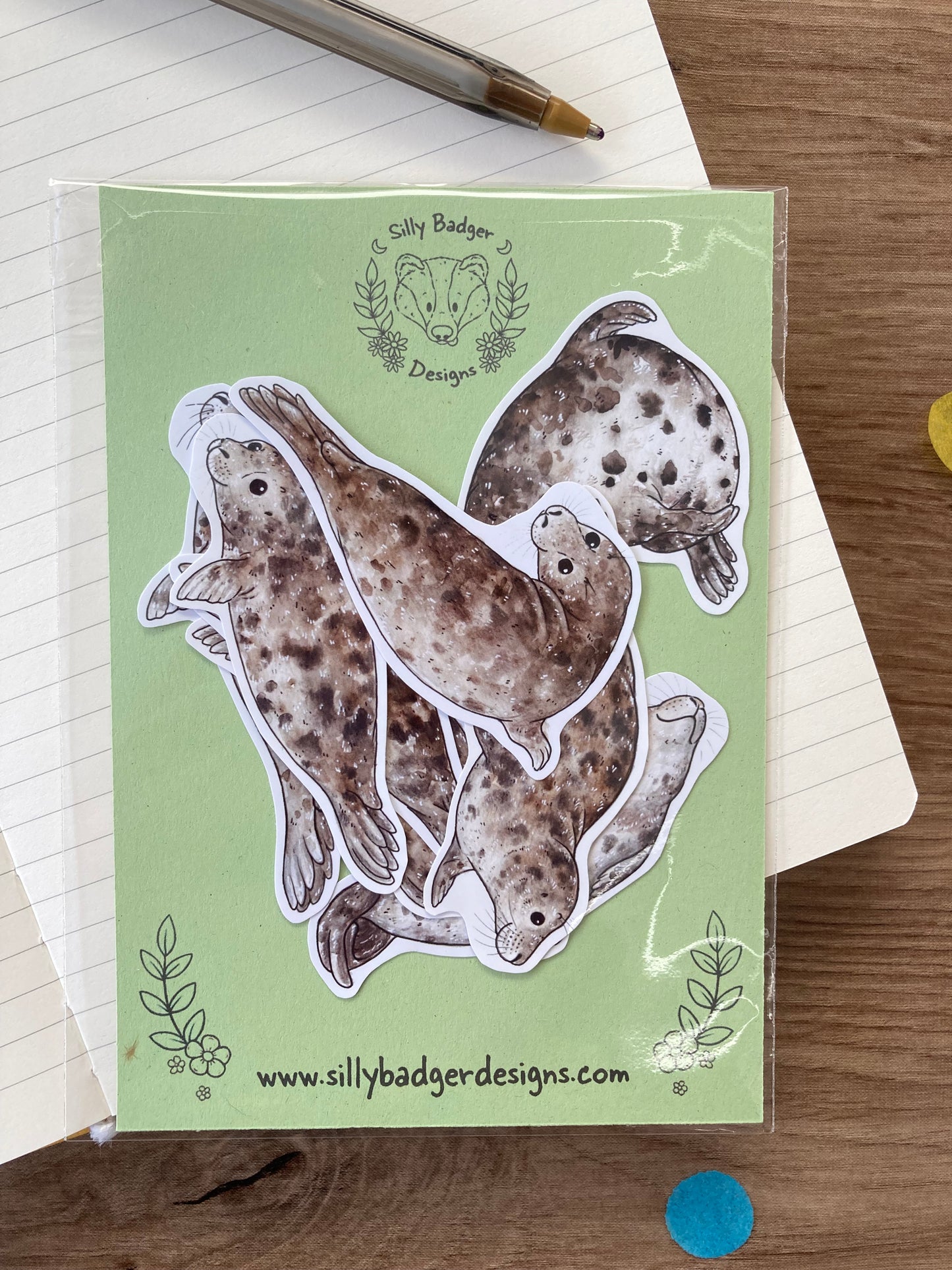 Cute Grey Seal Stickers | Set of 8 Seal Stickers | Seal Gift