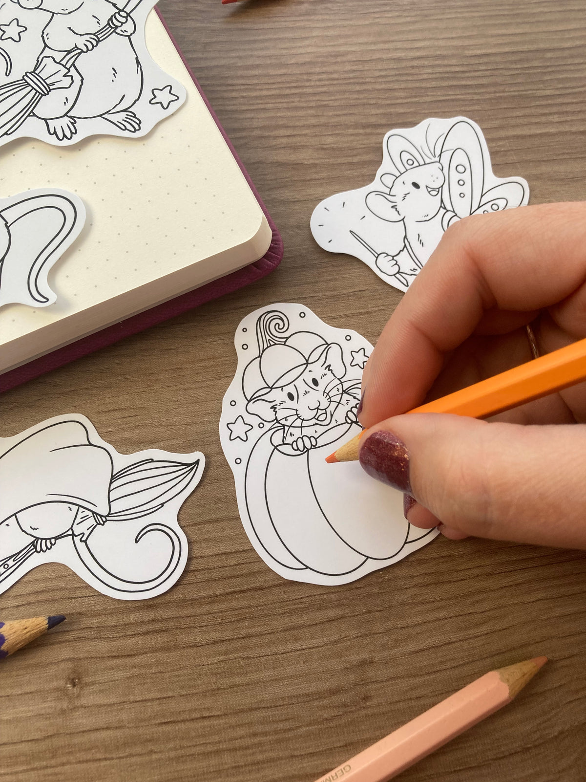Colour Your Own Autumn Rat Stickers | Set Of 6 | Rat Gift