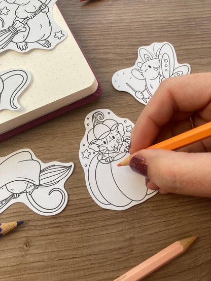 Colour Your Own Autumn Rat Stickers | Set Of 6 | Rat Gift