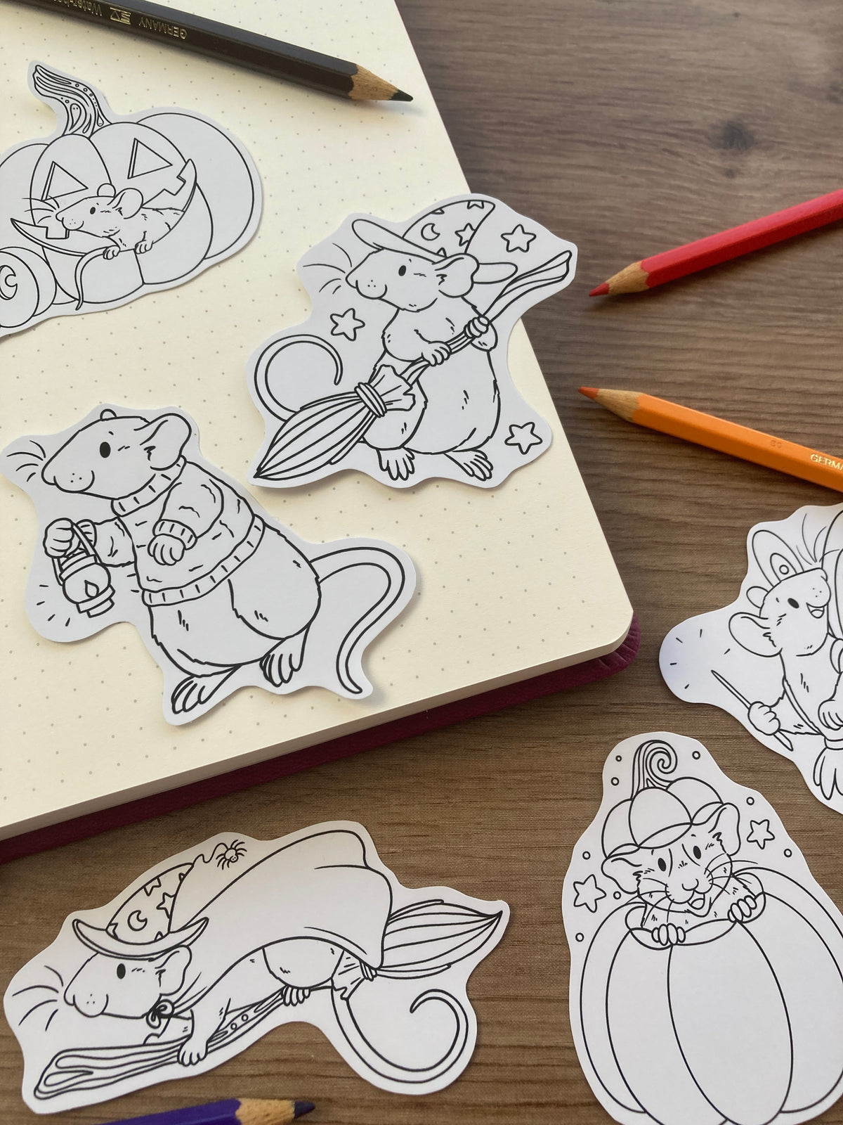 Colour Your Own Autumn Rat Stickers | Set Of 6 | Rat Gift