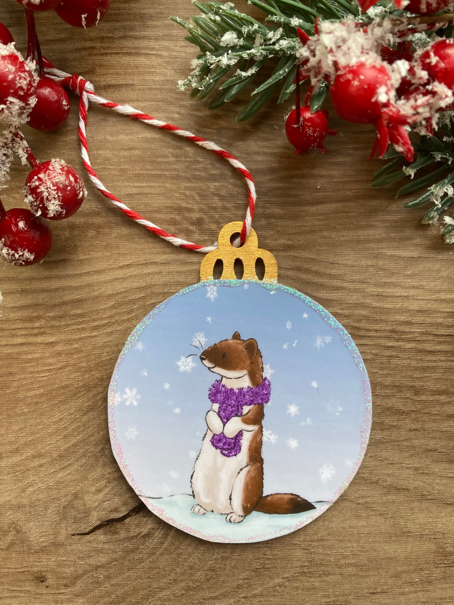 Snowy Stoat | Cute Stoat Christmas Tree Bauble