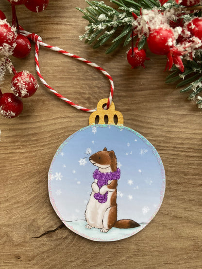 Snowy Stoat | Cute Stoat Christmas Tree Bauble