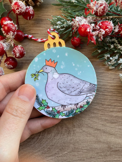 Festive Pigeon | Cute Wood Pigeon Christmas Tree Bauble